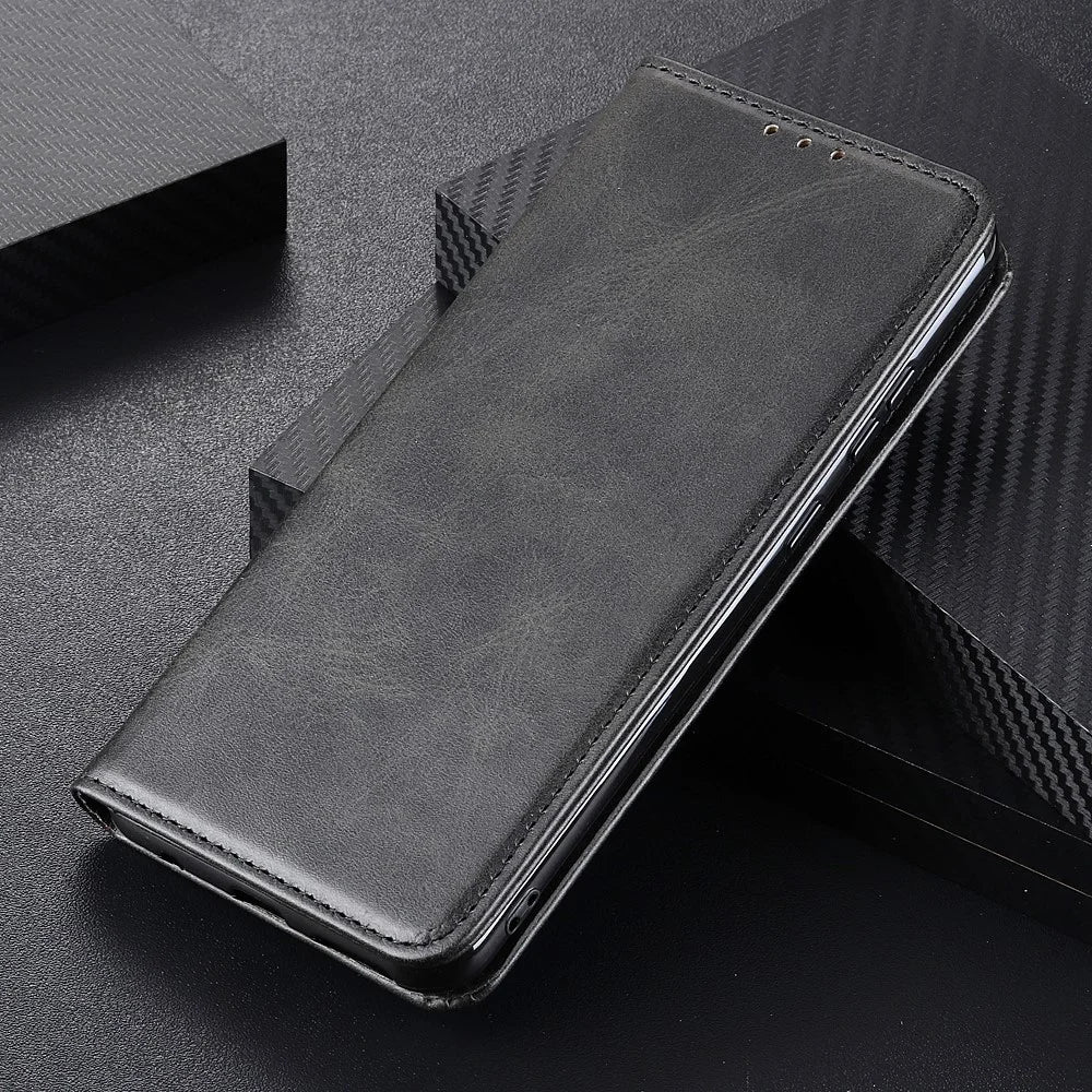 Auto-absorbed Scratch-resistant Split Leather Wallet Case for Samsung Galaxy A52 4G/5G / A52s 5G Stand Protector - Black - 7