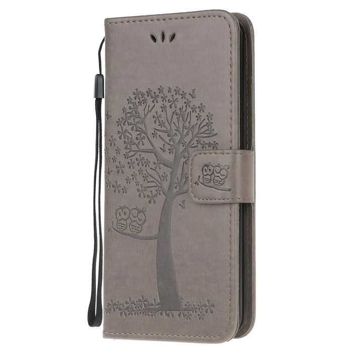 Imprint Tree Owl Pattern Leather Stylish Wallet Case for Samsung Galaxy A52 4G/5G / A52s 5G - Grey - 2