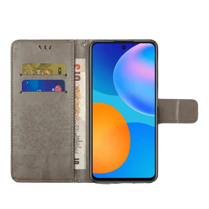 Imprint Tree Owl Pattern Leather Stylish Wallet Case for Samsung Galaxy A52 4G/5G / A52s 5G - Grey - 5