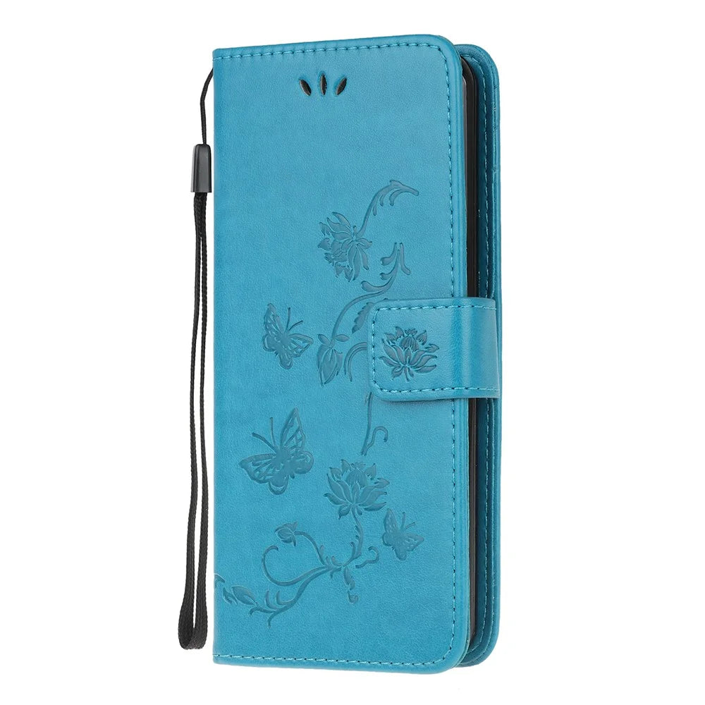 Imprint Butterfly Flowers Leather Wallet Phone Cover for Samsung Galaxy A32 5G / M32 5G - Blue - 2