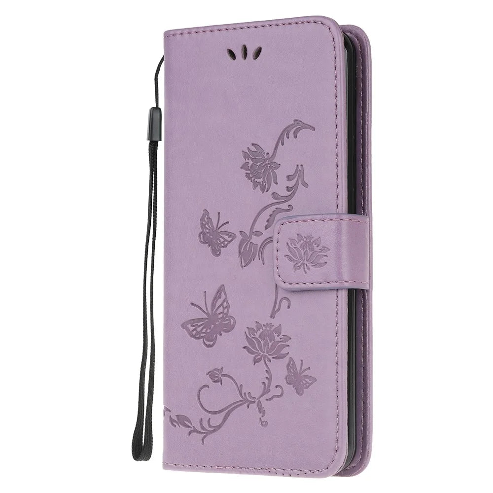 Imprint Butterfly Flowers Leather Wallet Phone Cover for Samsung Galaxy A52 4G/5G / A52s 5G - Purple - 2