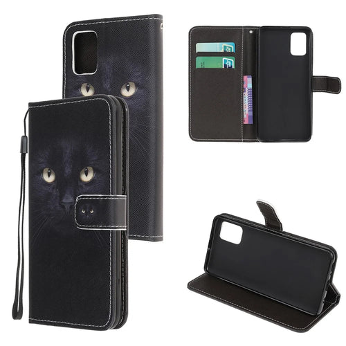 Pattern Protector for Samsung Galaxy A52 4G/5G / A52s 5G Cross Texture Leather Wallet Case - Cat Face - 1