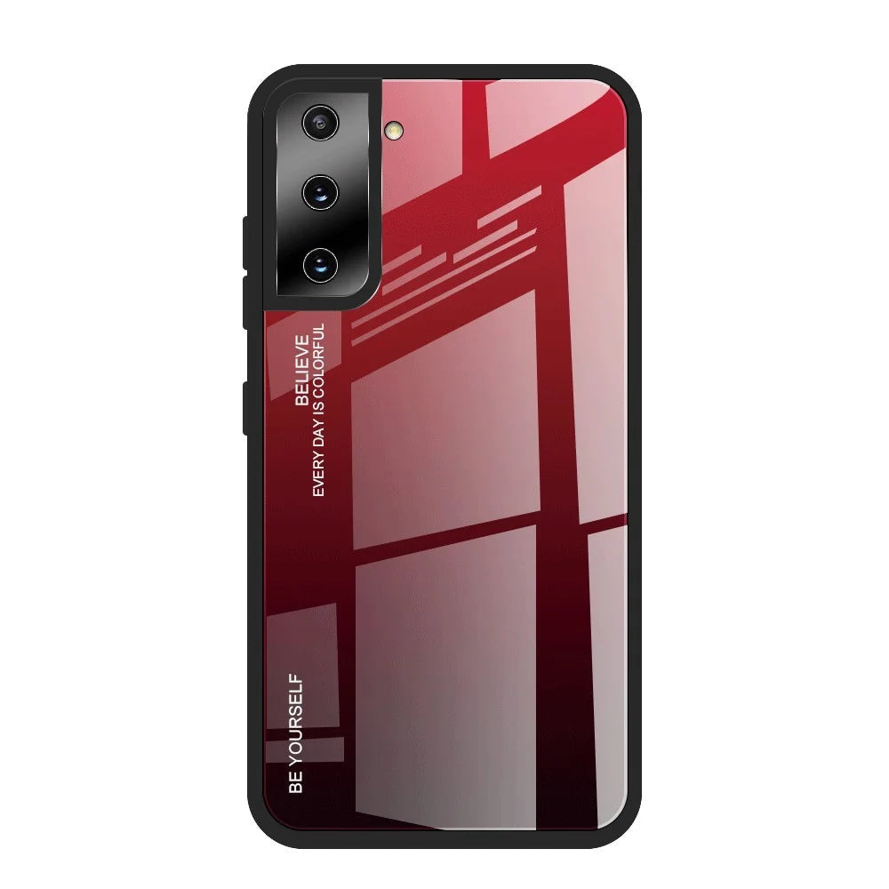 TPU Edge + Color Gradient Pattern Tempered Glass Case for Samsung Galaxy S21 Plus 5G - Red/Black - 1