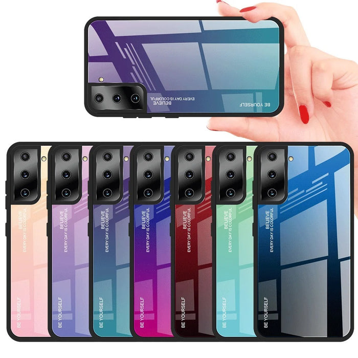 TPU Edge + Color Gradient Pattern Tempered Glass Case for Samsung Galaxy S21 Plus 5G - Red/Black - 2