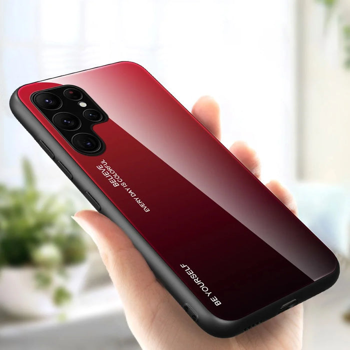 TPU Edge + Tempered Glass Case with Color Gradient Pattern for Samsung Galaxy S21 Ultra 5G - Red/Black - 2