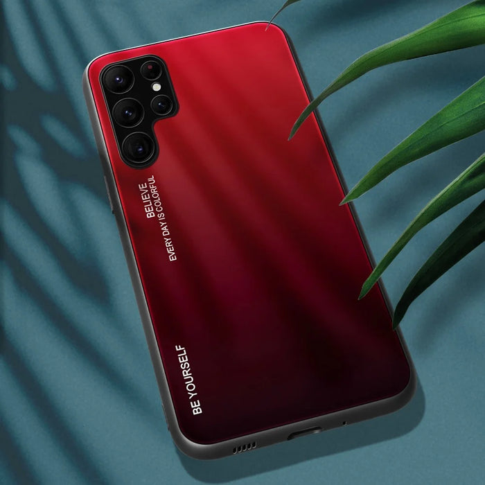 TPU Edge + Tempered Glass Case with Color Gradient Pattern for Samsung Galaxy S21 Ultra 5G - Red/Black - 3