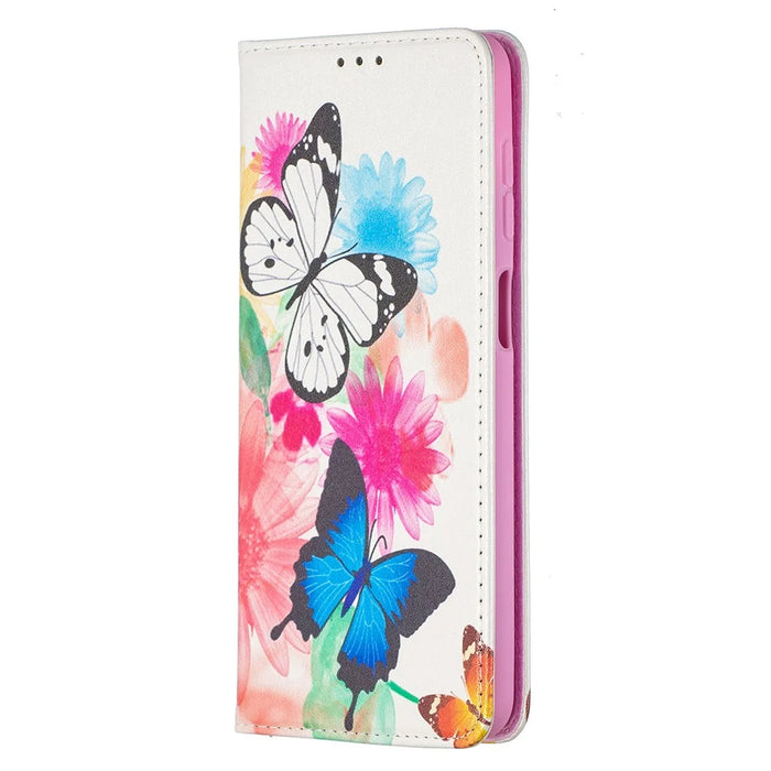 Auto-absorbed Stylish Patterned PU Leather Wallet Case for Samsung Galaxy A12 - Two Butterflies - 3