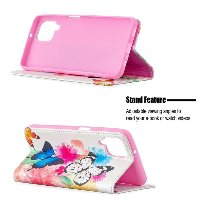 Auto-absorbed Stylish Patterned PU Leather Wallet Case for Samsung Galaxy A12 - Two Butterflies - 5