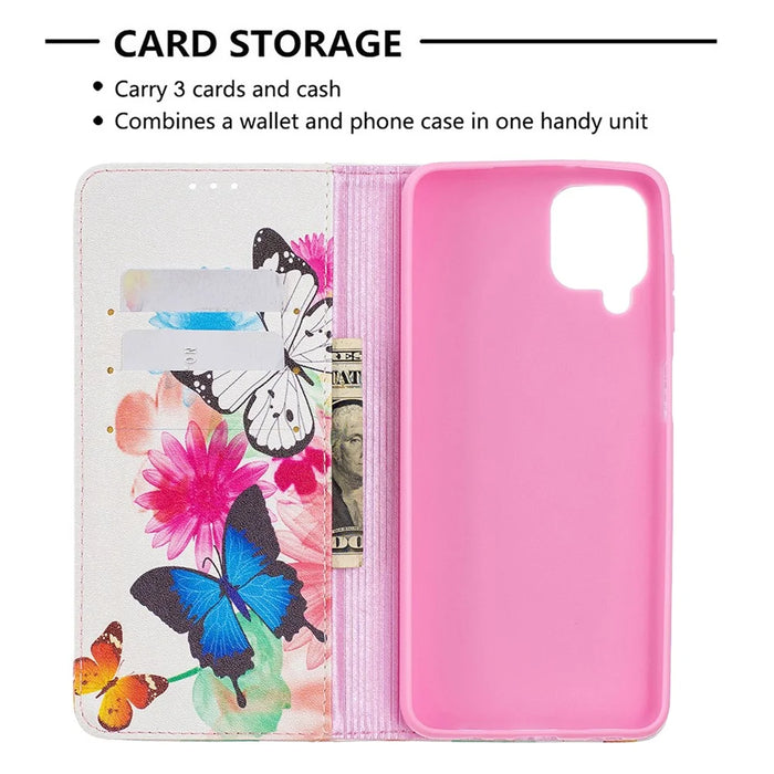 Auto-absorbed Stylish Patterned PU Leather Wallet Case for Samsung Galaxy A12 - Two Butterflies - 7