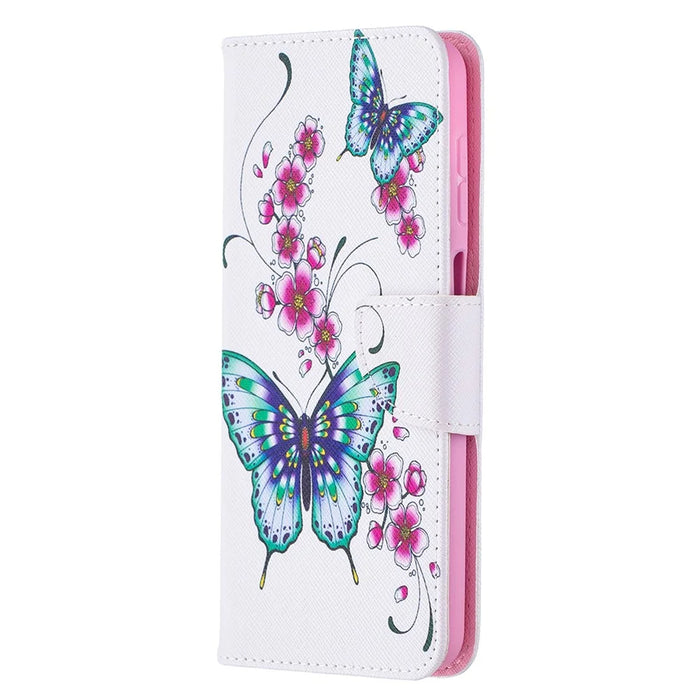 Pattern Printing Wallet Stand Flip Leather Phone Shell for Samsung Galaxy A12 - Flowers and Butterflies - 3