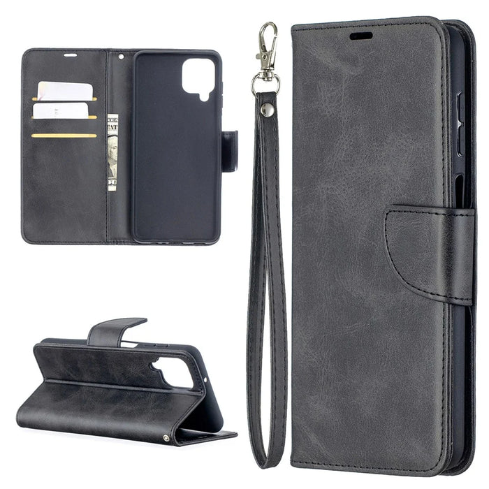 PU Leather Wallet Stylish Smartphone Case for Samsung Galaxy A12 - Black - 1