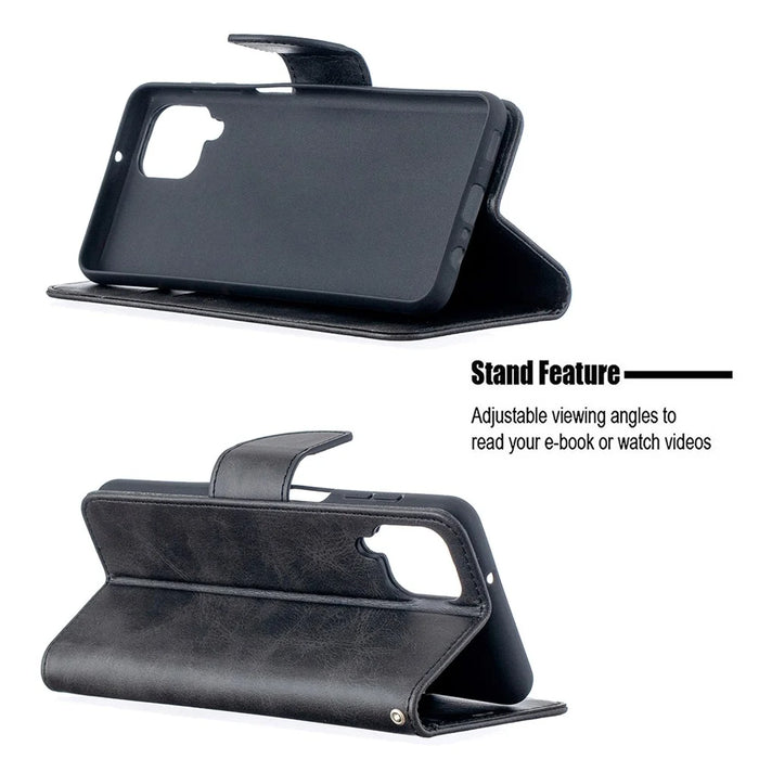 PU Leather Wallet Stylish Smartphone Case for Samsung Galaxy A12 - Black - 5