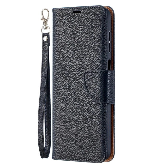 Litchi Skin Wallet Pure Color Phone Case for Samsung Galaxy A12 - Black - 3