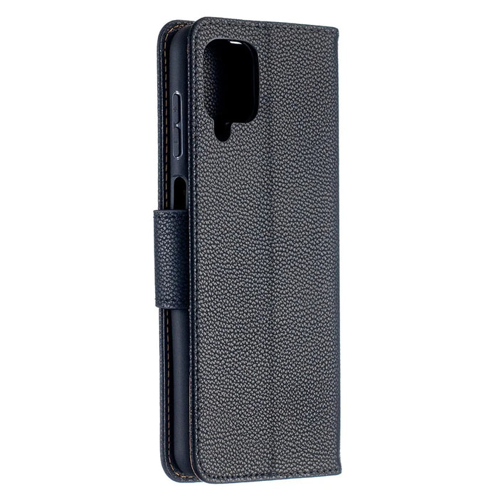 Litchi Skin Wallet Pure Color Phone Case for Samsung Galaxy A12 - Black - 4