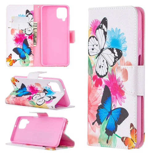 Pattern Printing Magnetic Leather Stand Case for Samsung Galaxy A12 - Two Butterflies - 1