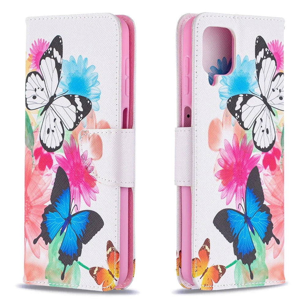 Pattern Printing Magnetic Leather Stand Case for Samsung Galaxy A12 - Two Butterflies - 2