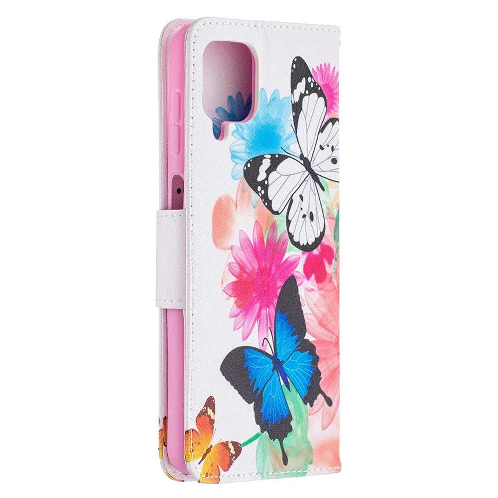 Pattern Printing Magnetic Leather Stand Case for Samsung Galaxy A12 - Two Butterflies - 4