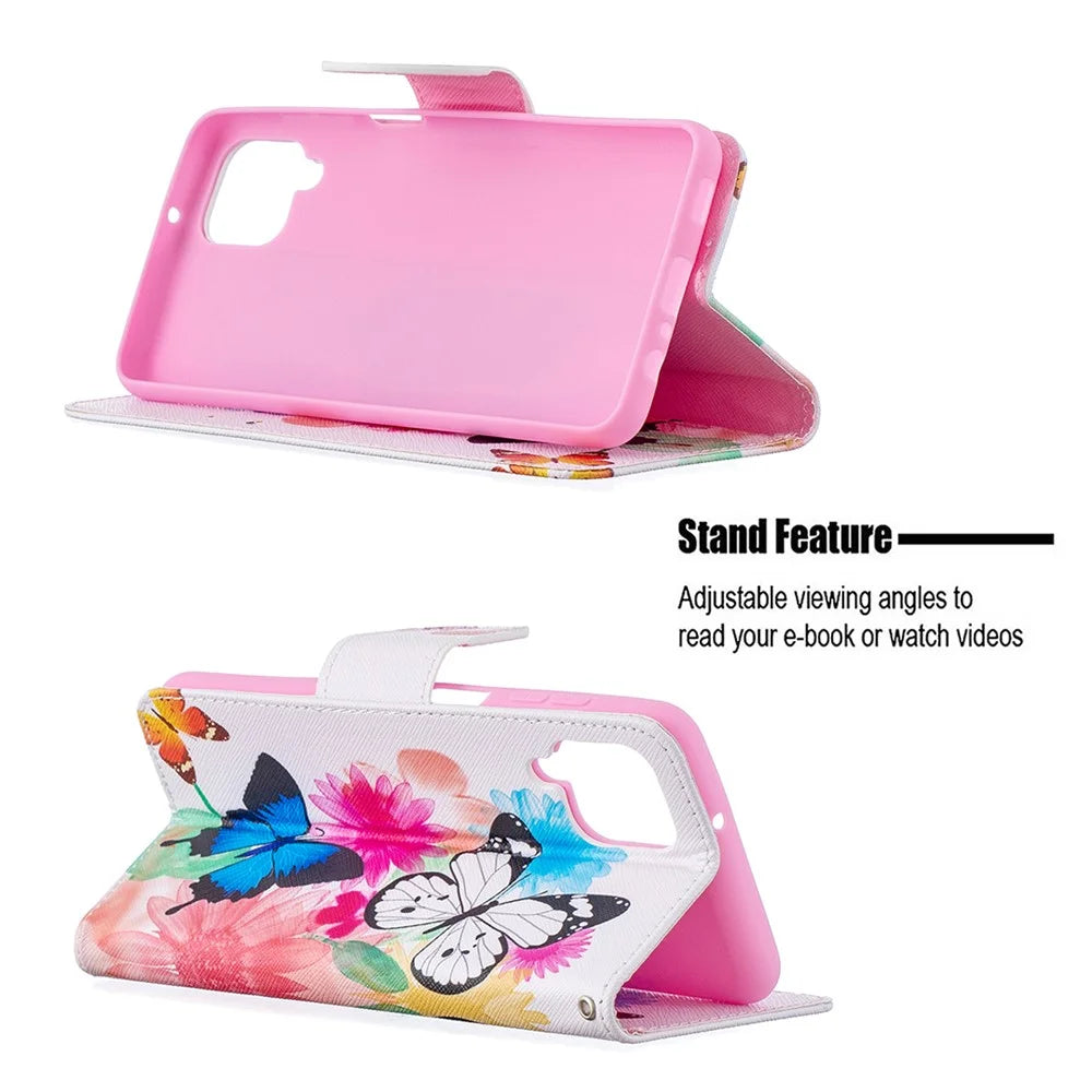 Pattern Printing Magnetic Leather Stand Case for Samsung Galaxy A12 - Two Butterflies - 5