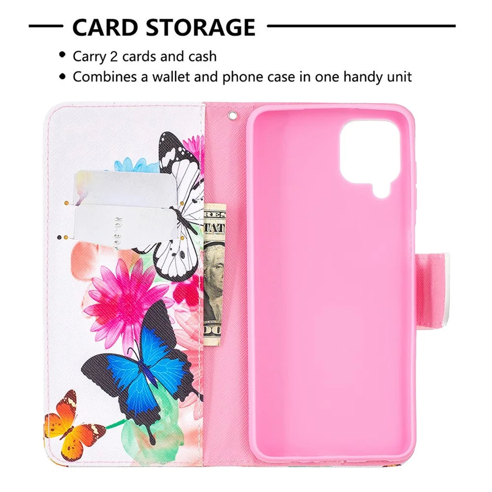 Pattern Printing Magnetic Leather Stand Case for Samsung Galaxy A12 - Two Butterflies - 6