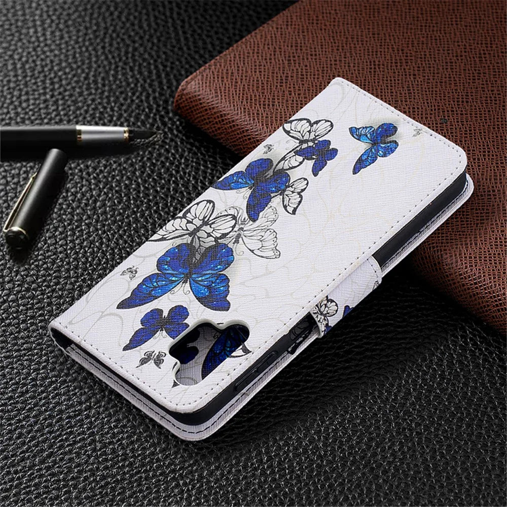Pattern Printing Wallet Stand Flip Leather Phone Cover for Samsung Galaxy A32 5G / M32 5G - Blue Butterflies - 5