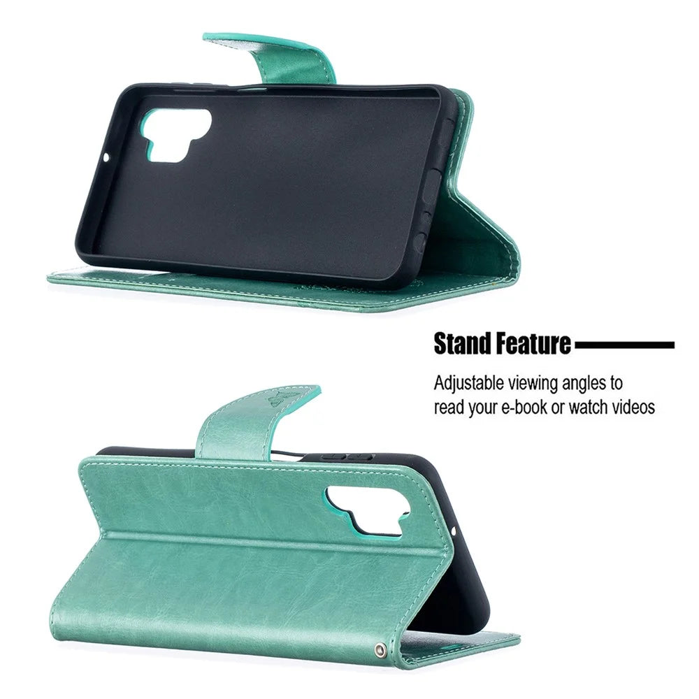 For Samsung Galaxy A32 5G / M32 5G Imprint Butterflies Wallet Stand Flip Leather Phone Shell - Green - 2