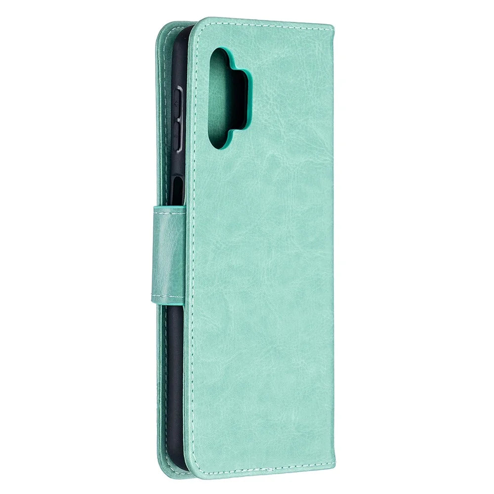 For Samsung Galaxy A32 5G / M32 5G Imprint Butterflies Wallet Stand Flip Leather Phone Shell - Green - 7