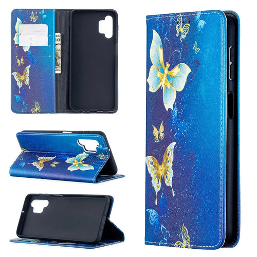Auto-absorbed Stylish Patterned PU Leather Stand Case for Samsung Galaxy A32 5G / M32 5G - Golden Butterflies - 1