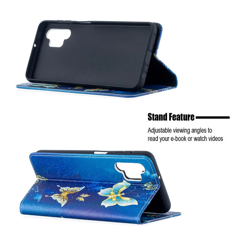Auto-absorbed Stylish Patterned PU Leather Stand Case for Samsung Galaxy A32 5G / M32 5G - Golden Butterflies - 2