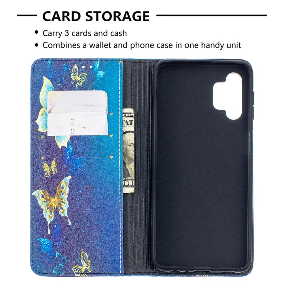 Auto-absorbed Stylish Patterned PU Leather Stand Case for Samsung Galaxy A32 5G / M32 5G - Golden Butterflies - 4