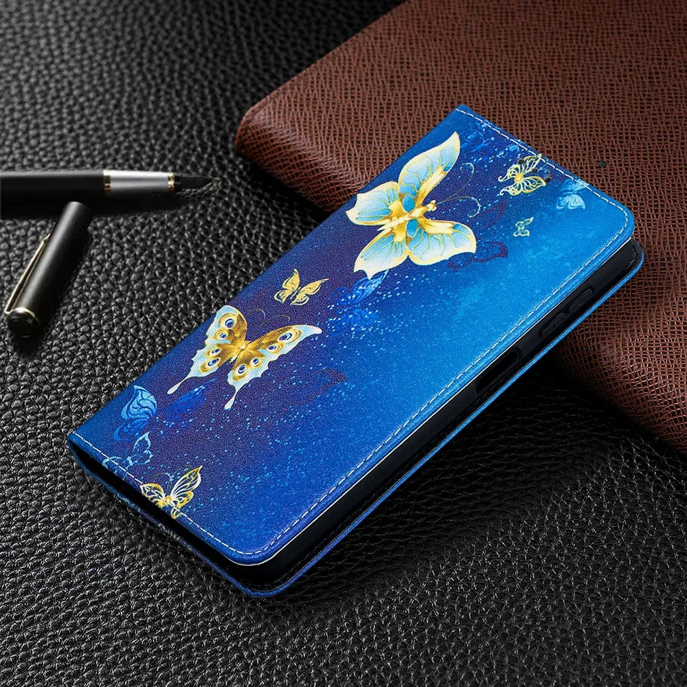 Auto-absorbed Stylish Patterned PU Leather Stand Case for Samsung Galaxy A32 5G / M32 5G - Golden Butterflies - 5