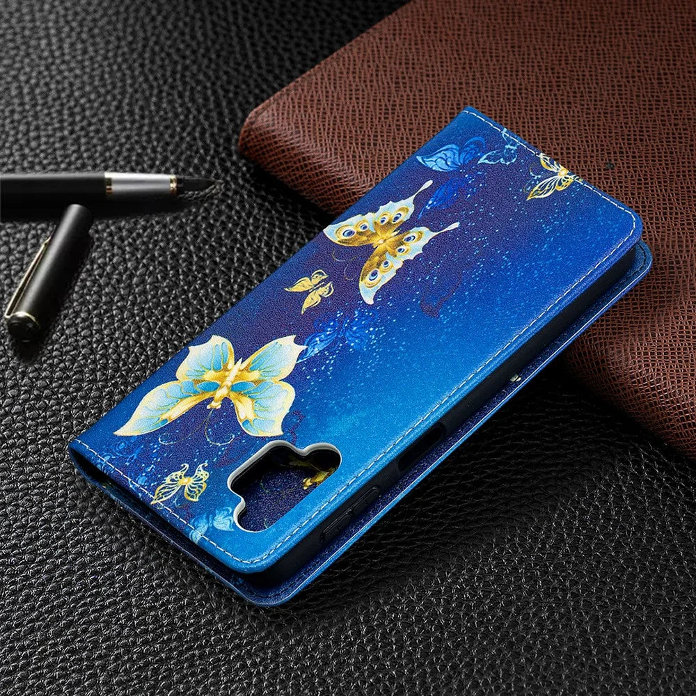 Auto-absorbed Stylish Patterned PU Leather Stand Case for Samsung Galaxy A32 5G / M32 5G - Golden Butterflies - 6