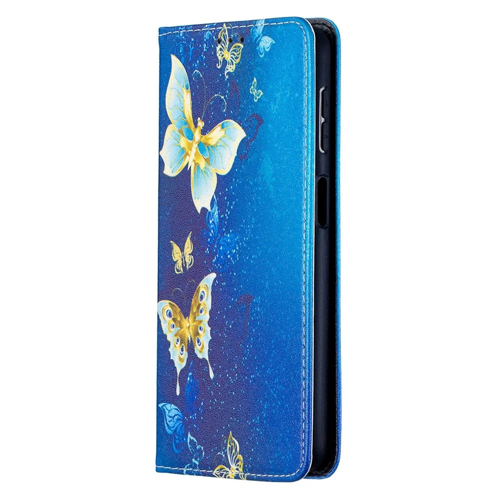 Auto-absorbed Stylish Patterned PU Leather Stand Case for Samsung Galaxy A32 5G / M32 5G - Golden Butterflies - 7