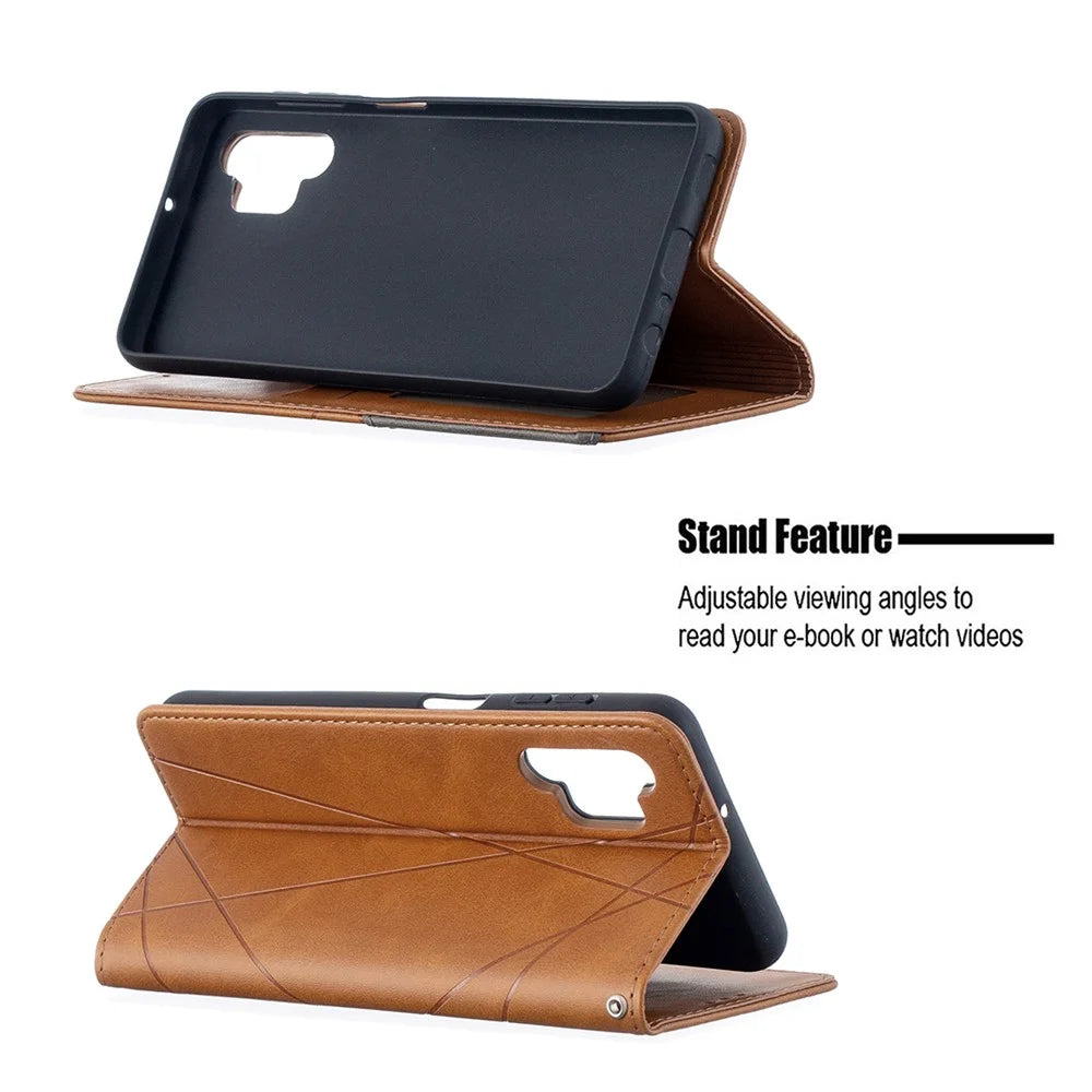Geometric Pattern TPU + PU Leather Shell with Card Holder for Galaxy A32 5G / M32 5G - Yellow - 2