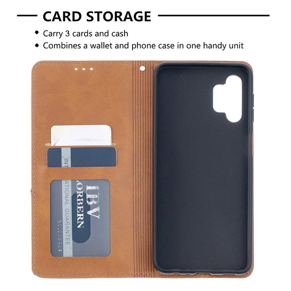 Geometric Pattern TPU + PU Leather Shell with Card Holder for Galaxy A32 5G / M32 5G - Yellow - 4