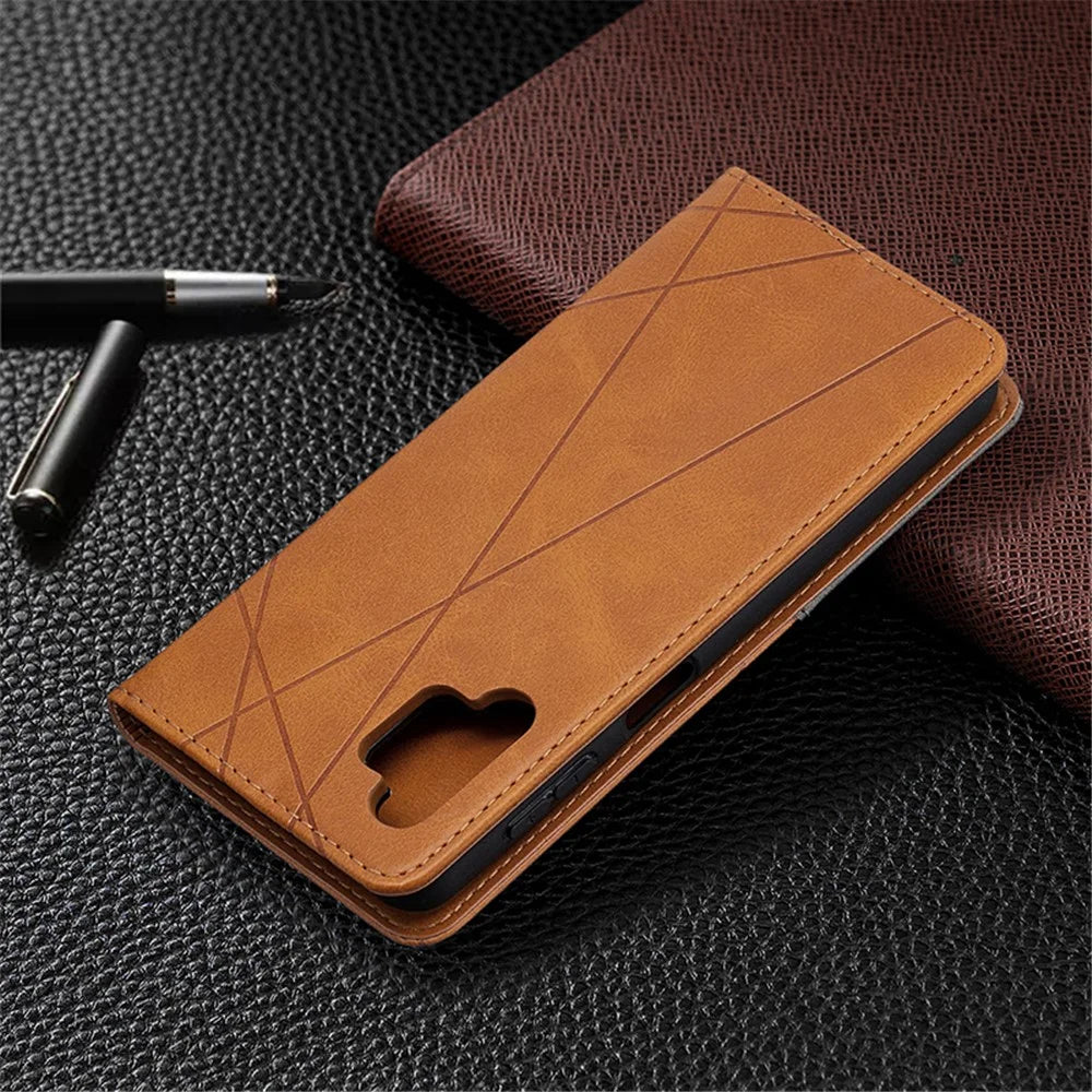 Geometric Pattern TPU + PU Leather Shell with Card Holder for Galaxy A32 5G / M32 5G - Yellow - 6