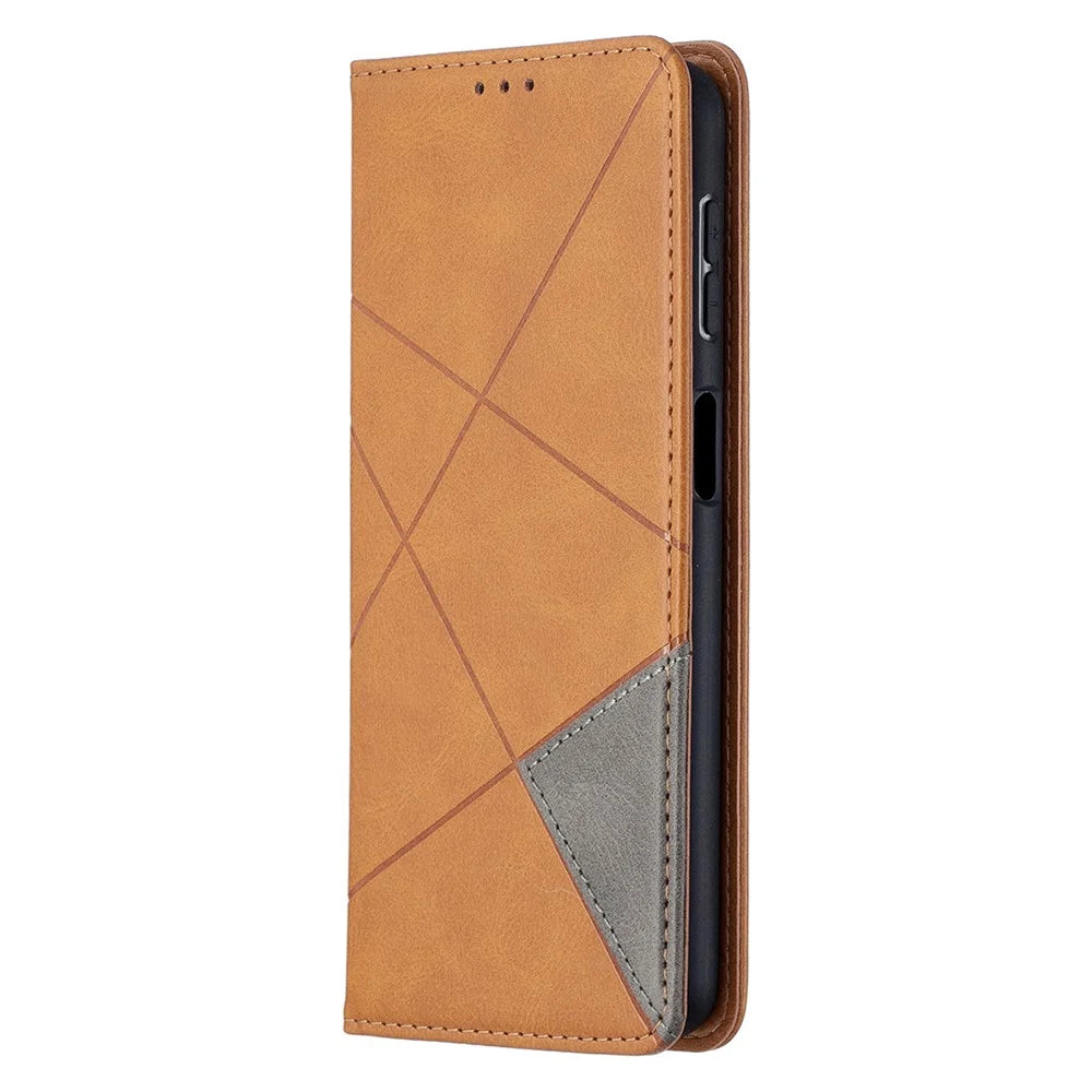 Geometric Pattern TPU + PU Leather Shell with Card Holder for Galaxy A32 5G / M32 5G - Yellow - 7