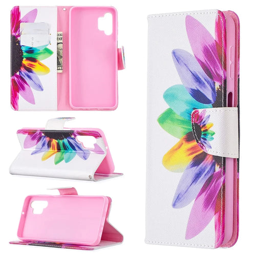 Pattern Printing Magnetic Leather Stand Wallet Stylish Case for Galaxy A32 5G / M32 5G - Sunflower - 1
