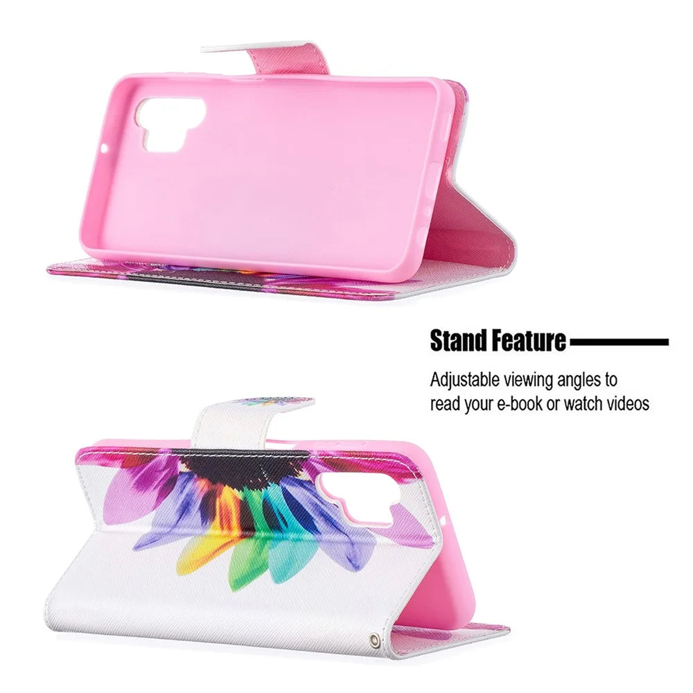 Pattern Printing Magnetic Leather Stand Wallet Stylish Case for Galaxy A32 5G / M32 5G - Sunflower - 2