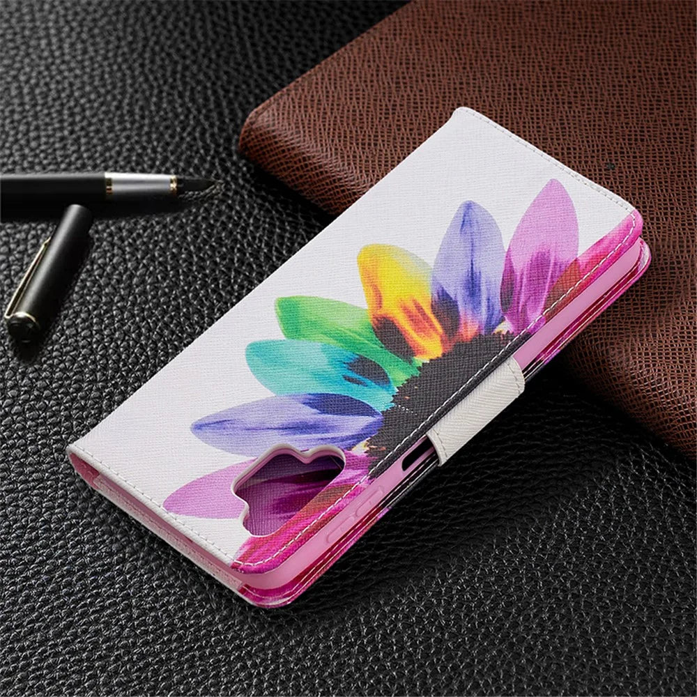 Pattern Printing Magnetic Leather Stand Wallet Stylish Case for Galaxy A32 5G / M32 5G - Sunflower - 5