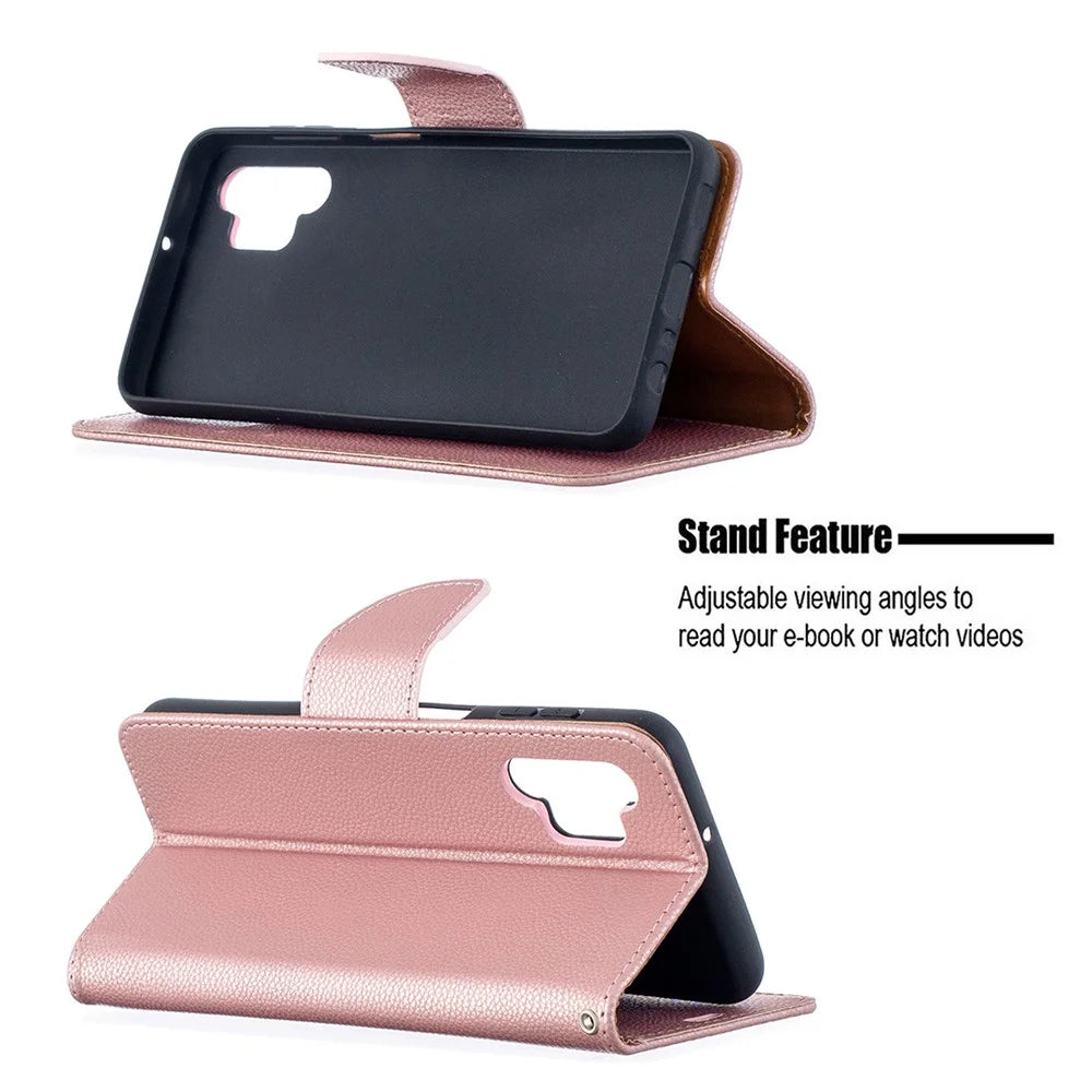 Litchi Texture Wallet Leather Pure Color Phone Case for Galaxy A32 5G / M32 5G - Rose Gold - 2