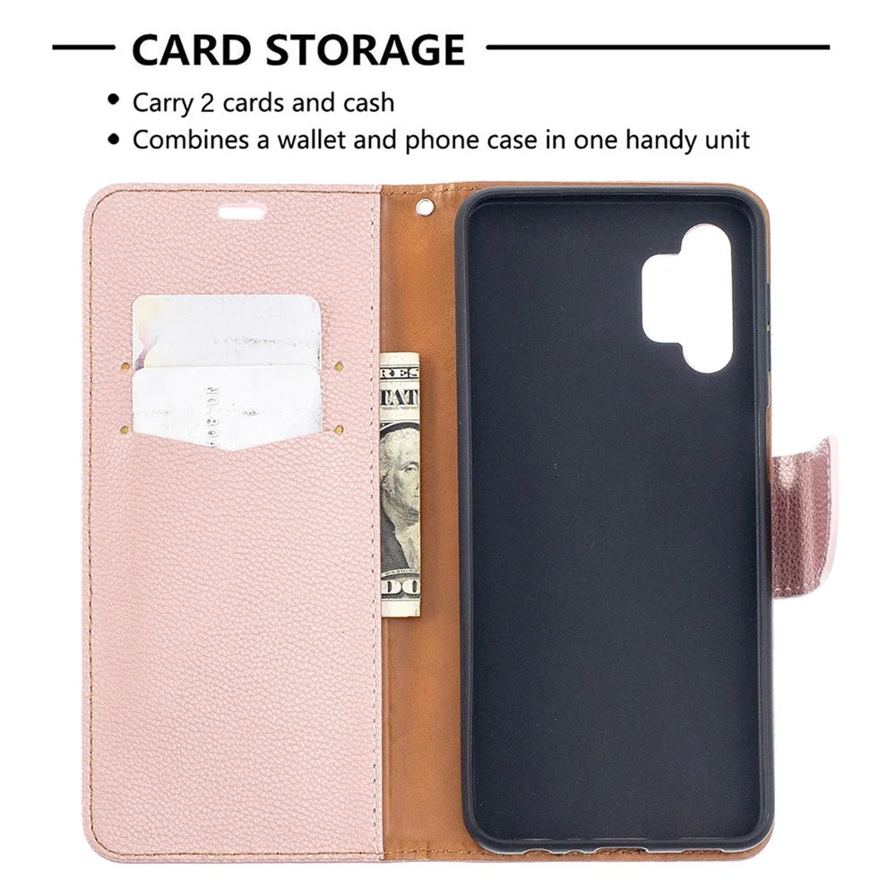 Litchi Texture Wallet Leather Pure Color Phone Case for Galaxy A32 5G / M32 5G - Rose Gold - 3