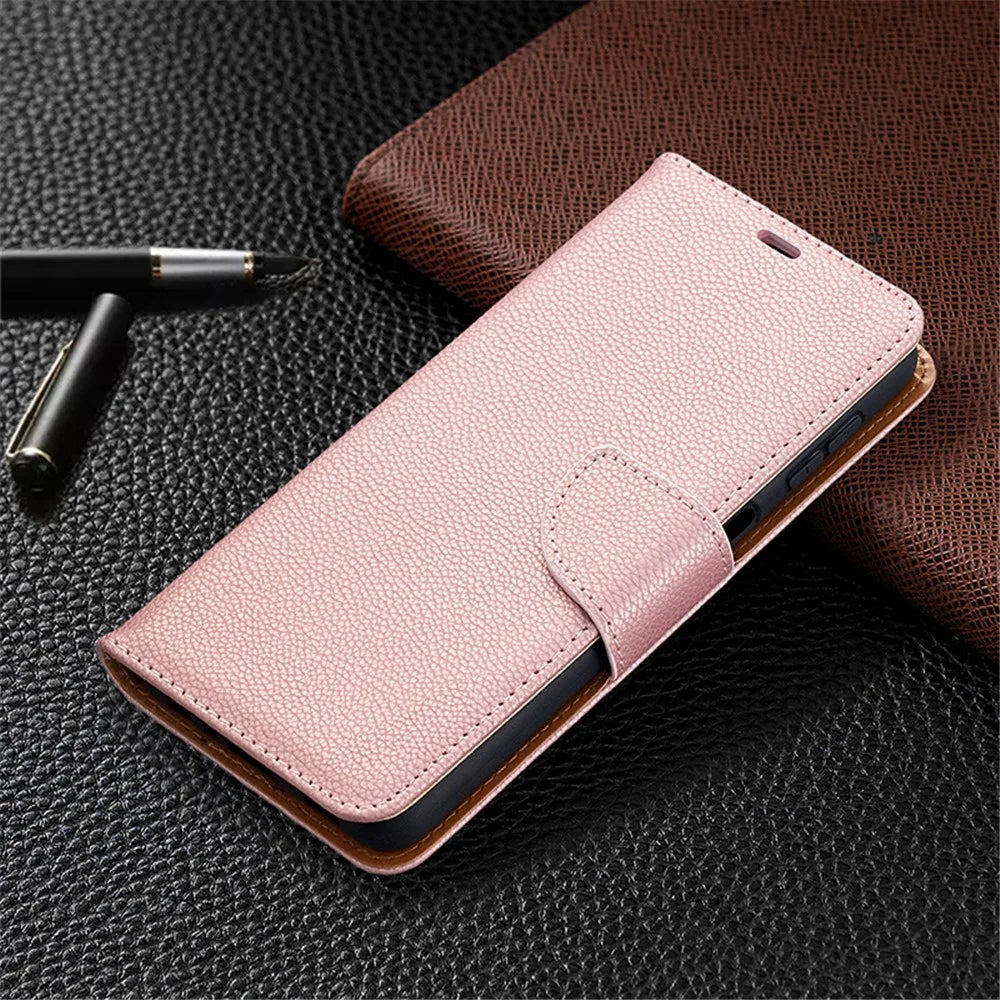 Litchi Texture Wallet Leather Pure Color Phone Case for Galaxy A32 5G / M32 5G - Rose Gold - 4
