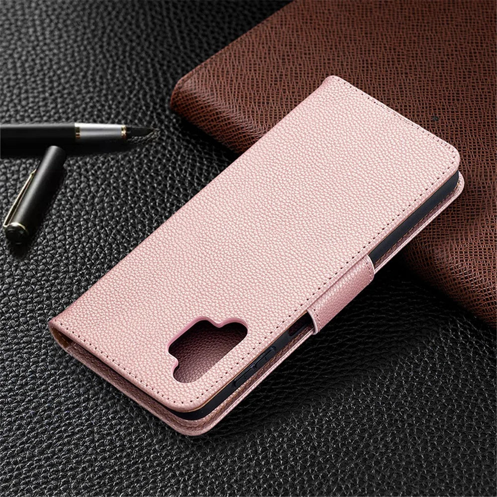 Litchi Texture Wallet Leather Pure Color Phone Case for Galaxy A32 5G / M32 5G - Rose Gold - 5
