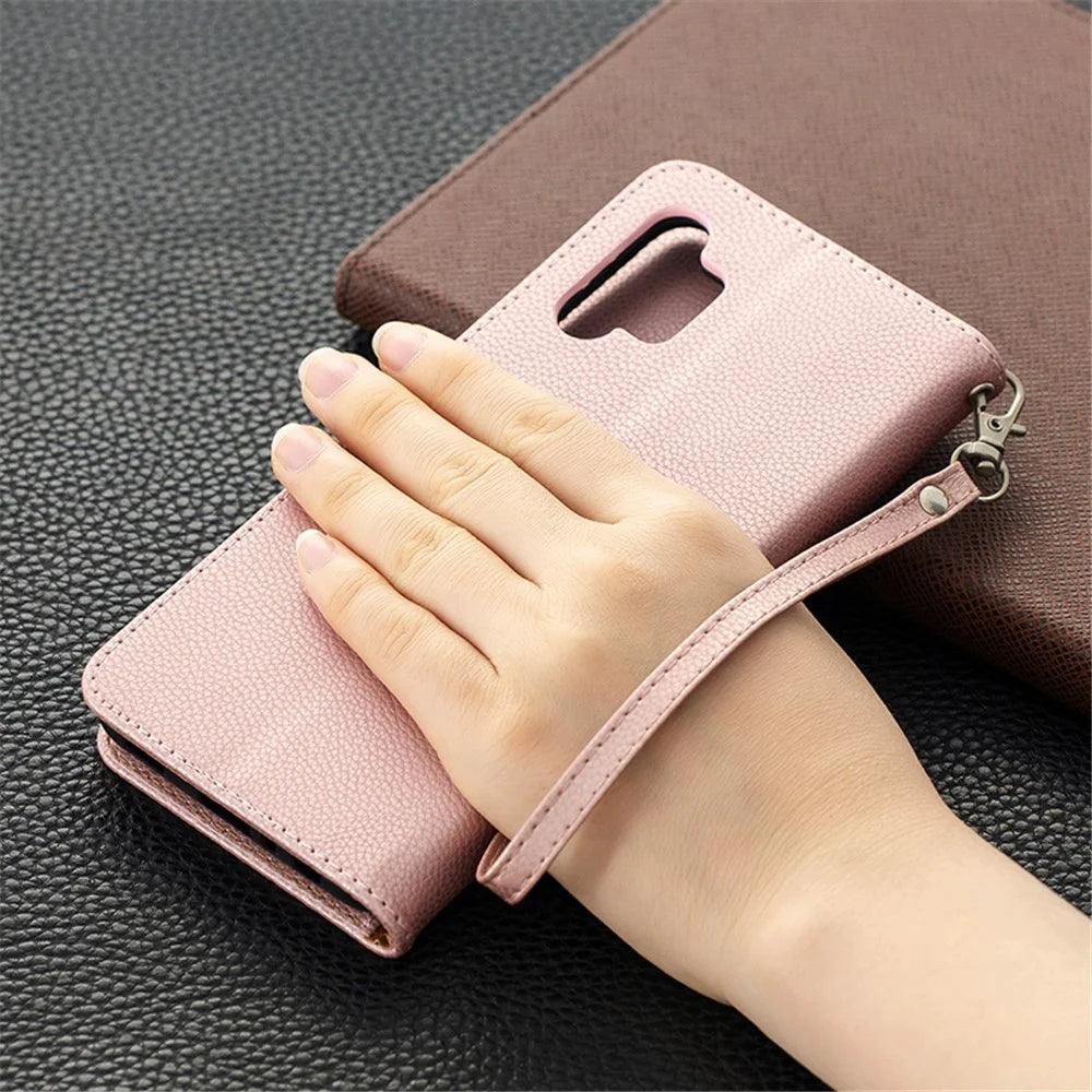 Litchi Texture Wallet Leather Pure Color Phone Case for Galaxy A32 5G / M32 5G - Rose Gold - 6
