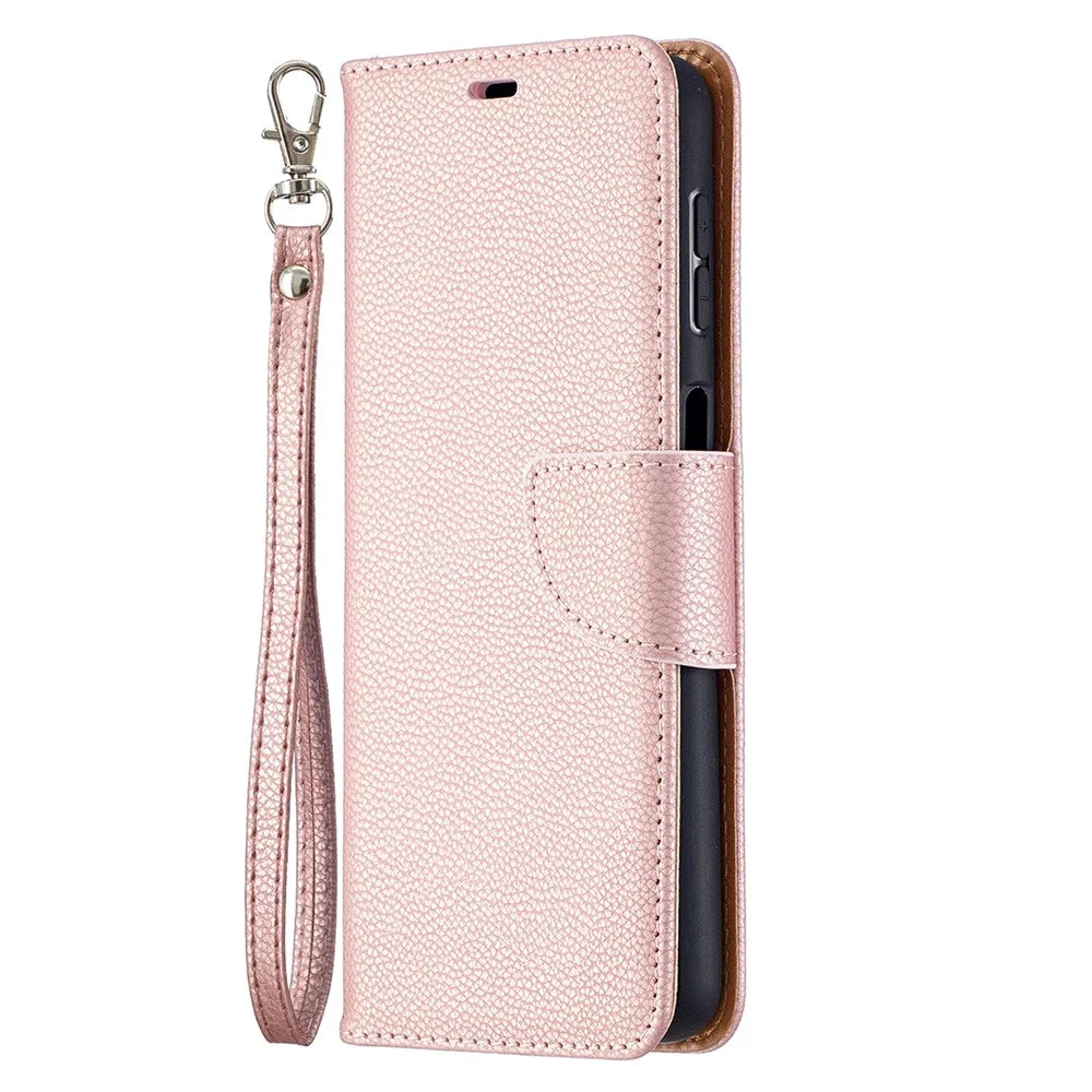 Litchi Texture Wallet Leather Pure Color Phone Case for Galaxy A32 5G / M32 5G - Rose Gold - 7