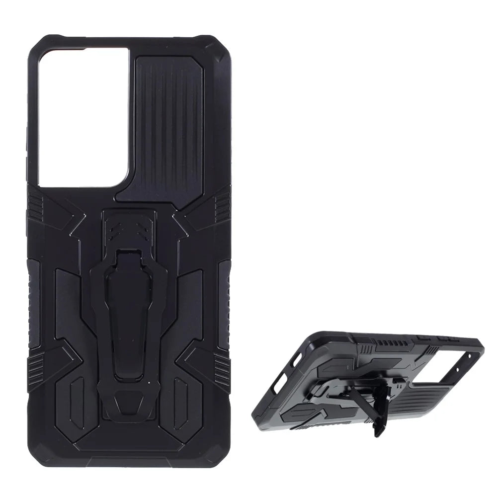 Plastic + TPU + Metal Hybrid Protector for Samsung Galaxy S21 Ultra 5G Case with Kickstand - Black - 1