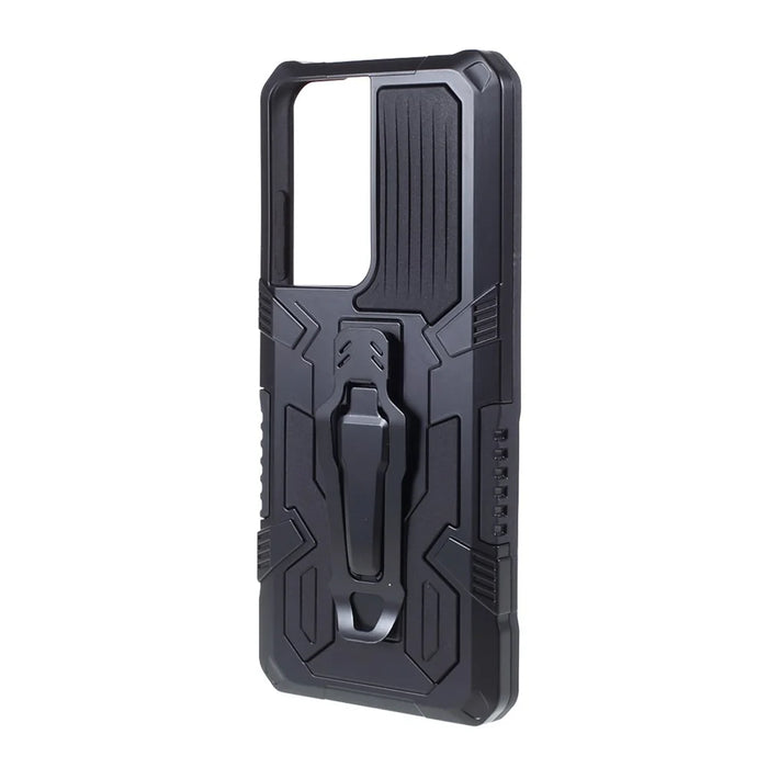 Plastic + TPU + Metal Hybrid Protector for Samsung Galaxy S21 Ultra 5G Case with Kickstand - Black - 2