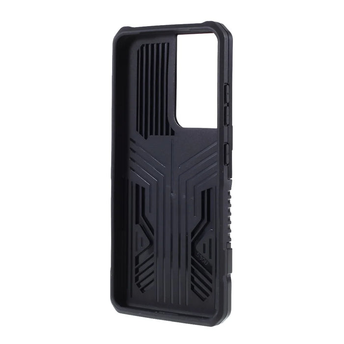 Plastic + TPU + Metal Hybrid Protector for Samsung Galaxy S21 Ultra 5G Case with Kickstand - Black - 3
