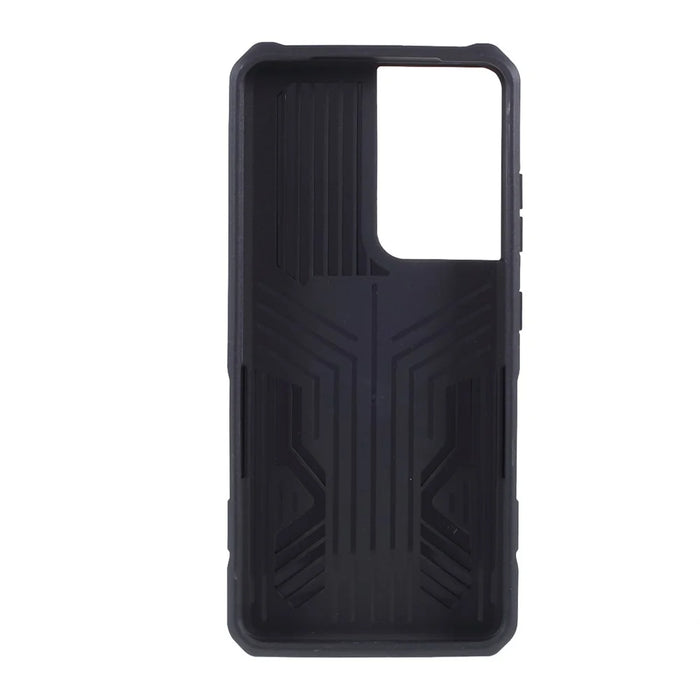 Plastic + TPU + Metal Hybrid Protector for Samsung Galaxy S21 Ultra 5G Case with Kickstand - Black - 4