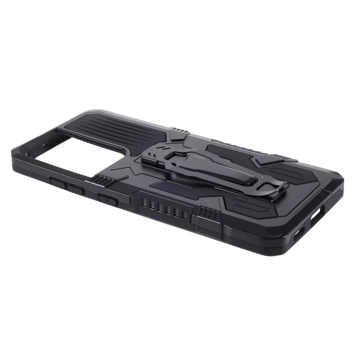 Plastic + TPU + Metal Hybrid Protector for Samsung Galaxy S21 Ultra 5G Case with Kickstand - Black - 5